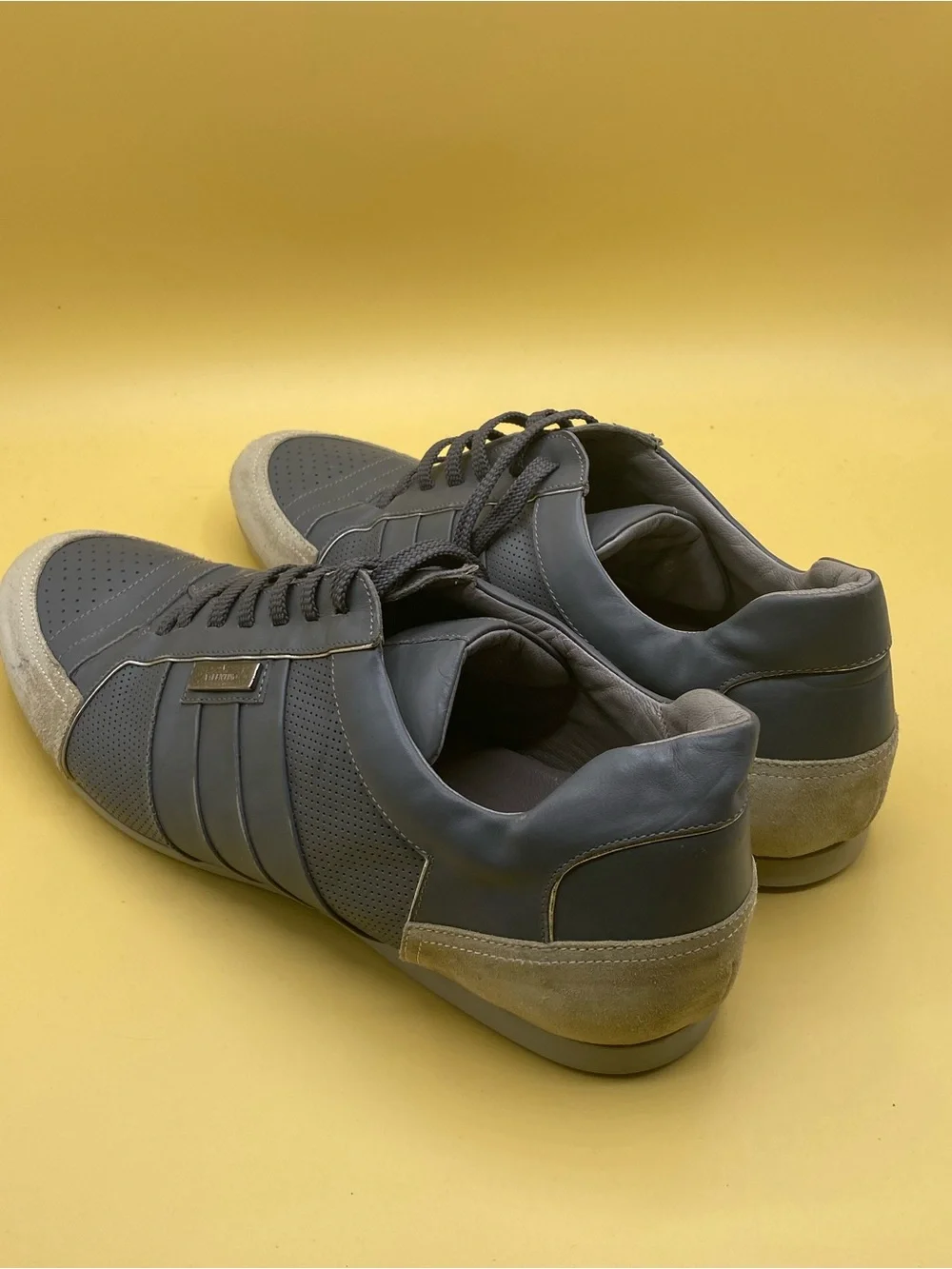 RARE Valentino Garavani Slate Blue Leather Sneakers with Beige Suede Trim